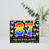 87. Geburtstag: Fun Hearts Muster, Regenbogen 87 Postkarte (Stehend Vorderseite)