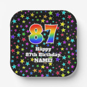 87. Geburtstag: Fun Stars Muster und Regenbogen "8 Pappteller (Vorderseite)
