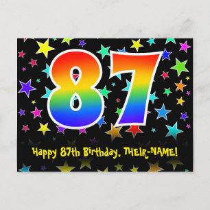 87. Geburtstag: Lustige Sterne Muster, Regenbogen  Postkarte