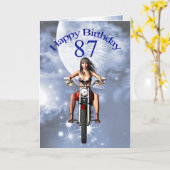 87. Geburtstag mit einem Radfahrermädchen Karte (Gelbe Blume)