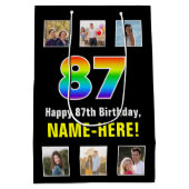 87. Geburtstag: Regenbogen "87", benutzerdefiniert Mittlere Geschenktüte (Rückseite)