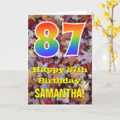87. Geburtstag; Rustikale Herbstblätter; Regenboge Karte (Gelbe Blume)