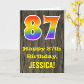 87. Geburtstag: Rustikale Imitate Holzschau, Regen Karte (Gelbe Blume)