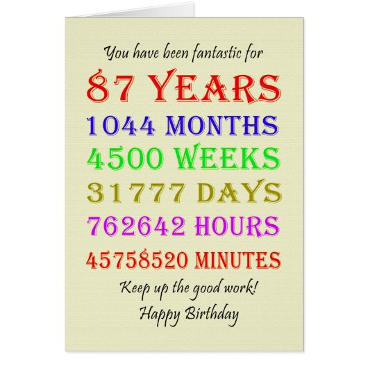 87. Geburtstags-Meilensteine (Vorne)