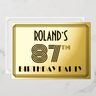 87. Geburtstagsfeier — Art Deco-Stil “87” & Name Folieneinladung