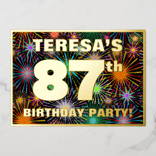 87. Geburtstagsparty — Spaß, farbenfrohe Feuerwerk Folieneinladung