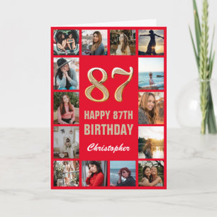 87. Happy Geburtstag Rot und Gold Foto Collage Karte
