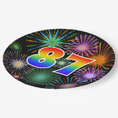 87. Veranstaltung - Spaß, farbenfroh, kühl, Regenb Pappteller (Schrägansicht)