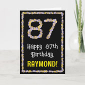 87th Birthday: Floral Flowers Number, Custom Name Karte (Vorderseite)