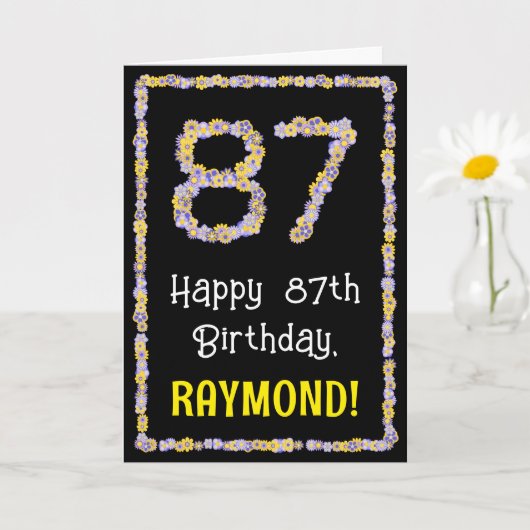 87th Birthday: Floral Flowers Number, Custom Name Karte (Kleine Pflanze)