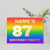 87th Birthday Party: Fun, Colorful Rainbow Pattern Folieneinladung (Stehend vorne)