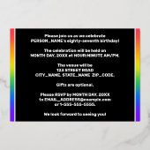 87th Birthday Party: Fun, Colorful Rainbow Pattern Folieneinladung (Rückseite)