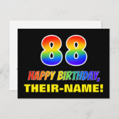 88. Geburtstag: Bold, Fun, Simple, Rainbow 88 Postkarte (Vorne/Hinten)