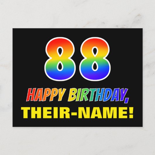 88. Geburtstag: Bold, Fun, Simple, Rainbow 88 Postkarte (Vorderseite)