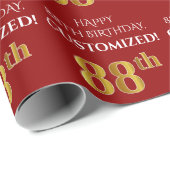 88. Geburtstag: Elegant, rot, Imitate Gold Look Geschenkpapier (Rolleneckpunkt)