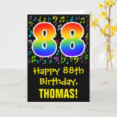 88. Geburtstag: Farbige Musiksymbole + Regenbogen Karte (Gelbe Blume)