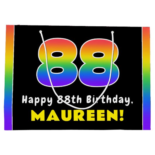 88. Geburtstag: Farbiger Regenbogen # 88, Individu Große Geschenktüte (Rückseite)