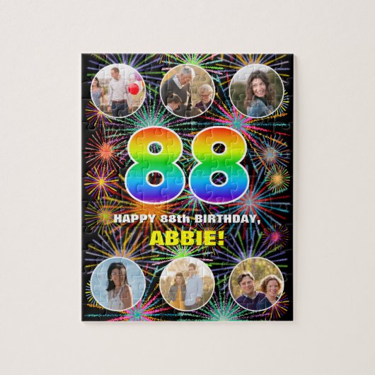 88. Geburtstag: Fun Rainbow #, Individuelle Name + Puzzle (Vertikal)
