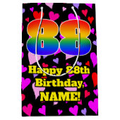 88. Geburtstag: Loving Hearts Pattern, Regenbogen Mittlere Geschenktüte (Vorderseite)