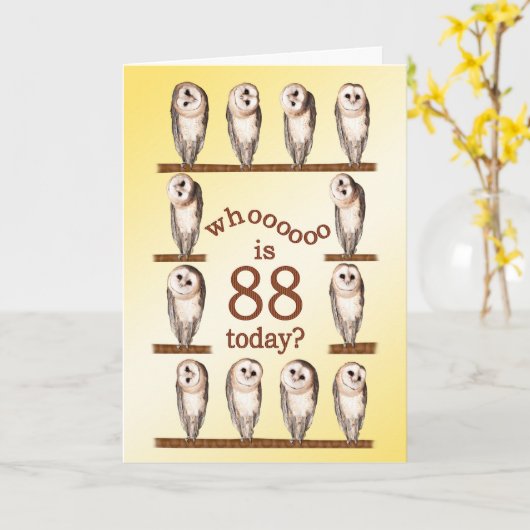 88. Geburtstag, neugierige Eulenkarte Karte (Gelbe Blume)