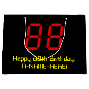 88. Geburtstag: Red Digital Clock Style "88" + Nam Große Geschenktüte