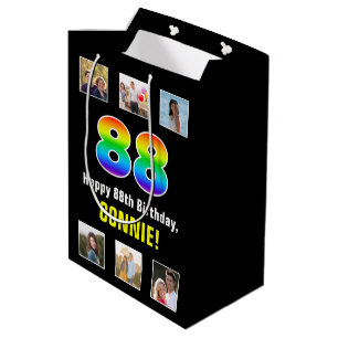 88. Geburtstag: Regenbogen "88", benutzerdefiniert Mittlere Geschenktüte