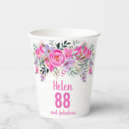 88. Geburtstag rosa Blumenbecher Pappbecher