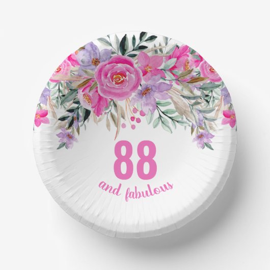 88. Geburtstag rosa Blüte Pappteller (Vorderseite)