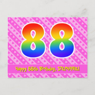 88. Geburtstag: Rosa Streifen & Herz, Regenbogen 8 Postkarte