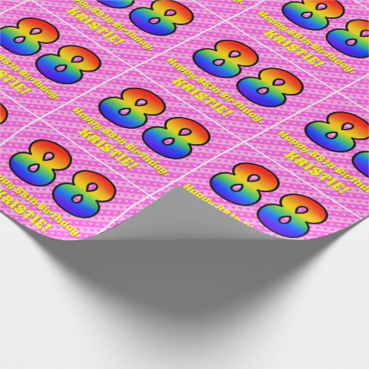 88. Geburtstag: Rosa Streifen & Herz, Regenbogen # Geschenkpapier (Ecke)