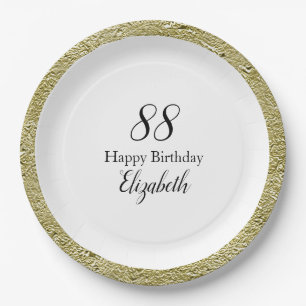 88. Geburtstag Schwarz Weiß und Gold Pappteller