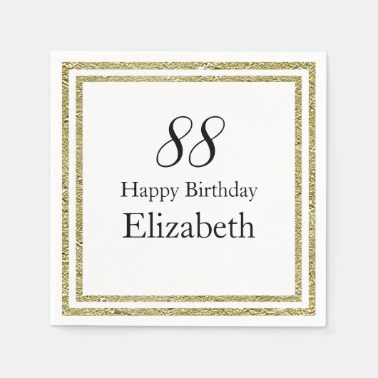 88. Geburtstag Weiße und goldene Serviette (Vorderseite)