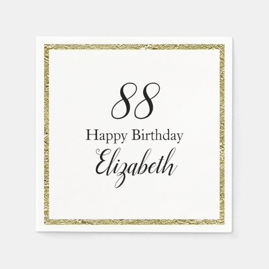 88. Geburtstag Weiße und Goldene Serviette (Vorderseite)