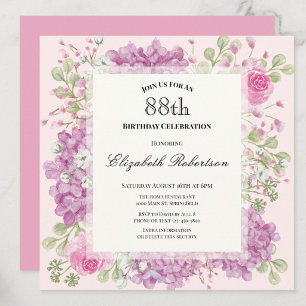 88. Geburtstagseinladung Elegante rosa Blumen Einladung