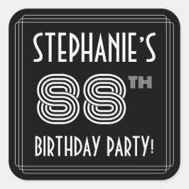 88. Geburtstagsfeier: Art Deco Style & Individuell Quadratischer Aufkleber