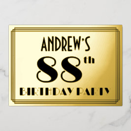 88. Geburtstagsparty — Art Deco Look "88" + Name Folieneinladung