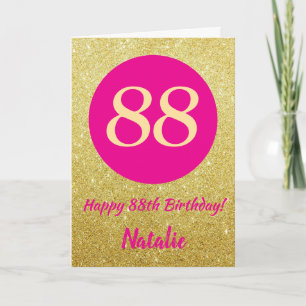 88. Happy Birthday Hot Pink und Gold Glitzer Karte