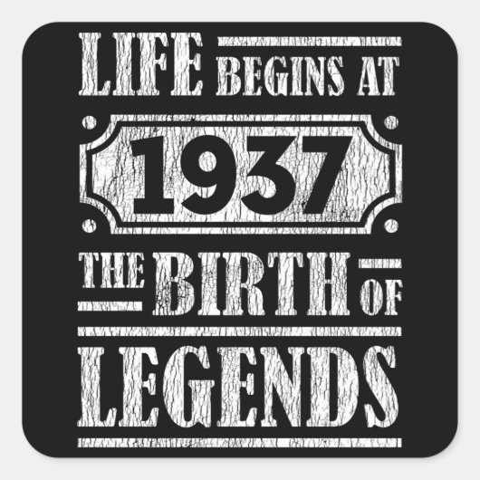 88 Jahre alt 1937 Geburt der Legende 88. Geburtsta Quadratischer Aufkleber (Vorderseite)