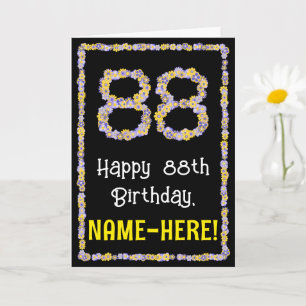 88th Birthday: Floral Flowers Number, Custom Name Karte