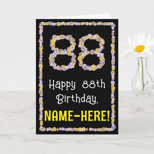 88th Birthday: Floral Flowers Number, Custom Name Karte (Kleine Pflanze)