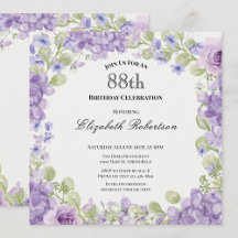 88th Birthday Invitation Elegant Purple Floral