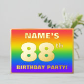 88th Birthday Party: Fun, Colorful Rainbow Pattern Folieneinladung (Stehend vorne)