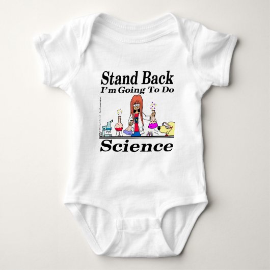 890 "Stand back" - "Do Science Cartoon" Baby Strampler (Vorderseite)