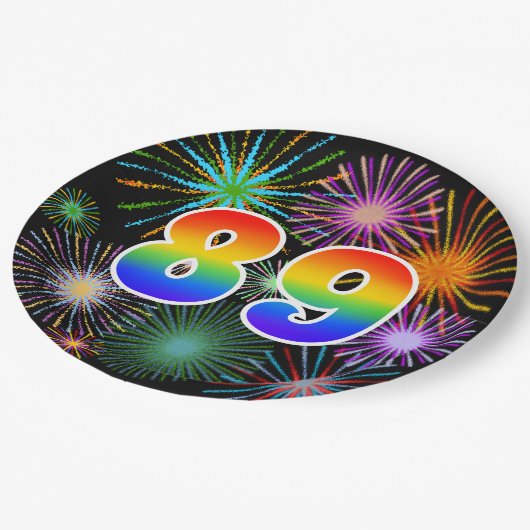 89. Event - Spaß, farbenfroh, kühl, Regenbogen 89 Pappteller (Schrägansicht)