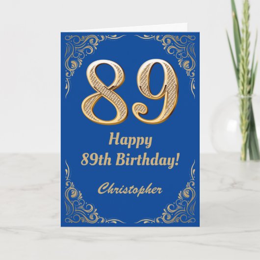 89. Geburtstag Blue and Gold Glitzer Frame Karte (Vorderseite)