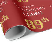 89. Geburtstag: Elegant, rot, Imitate Gold Look Geschenkpapier (Rolleneckpunkt)