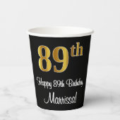 89. Geburtstag - Elegante Luxuriöse Imitate Gold L Pappbecher (Rückseite)