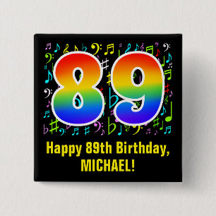 89. Geburtstag: Farbige Musiksymbole, Regenbogen 8 Button