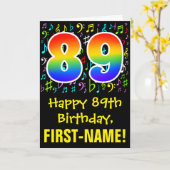 89. Geburtstag: Farbige Musiksymbole + Regenbogen Karte (Gelbe Blume)