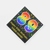 89. Geburtstag - Farbige Musiksymbole, Regenbogen Serviette (Ecke)
